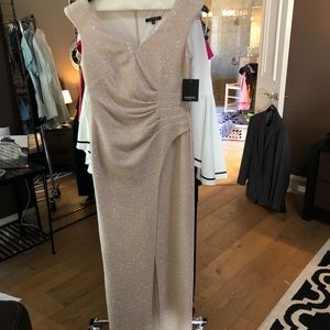 Formal cream sparkly gold maxi with slit